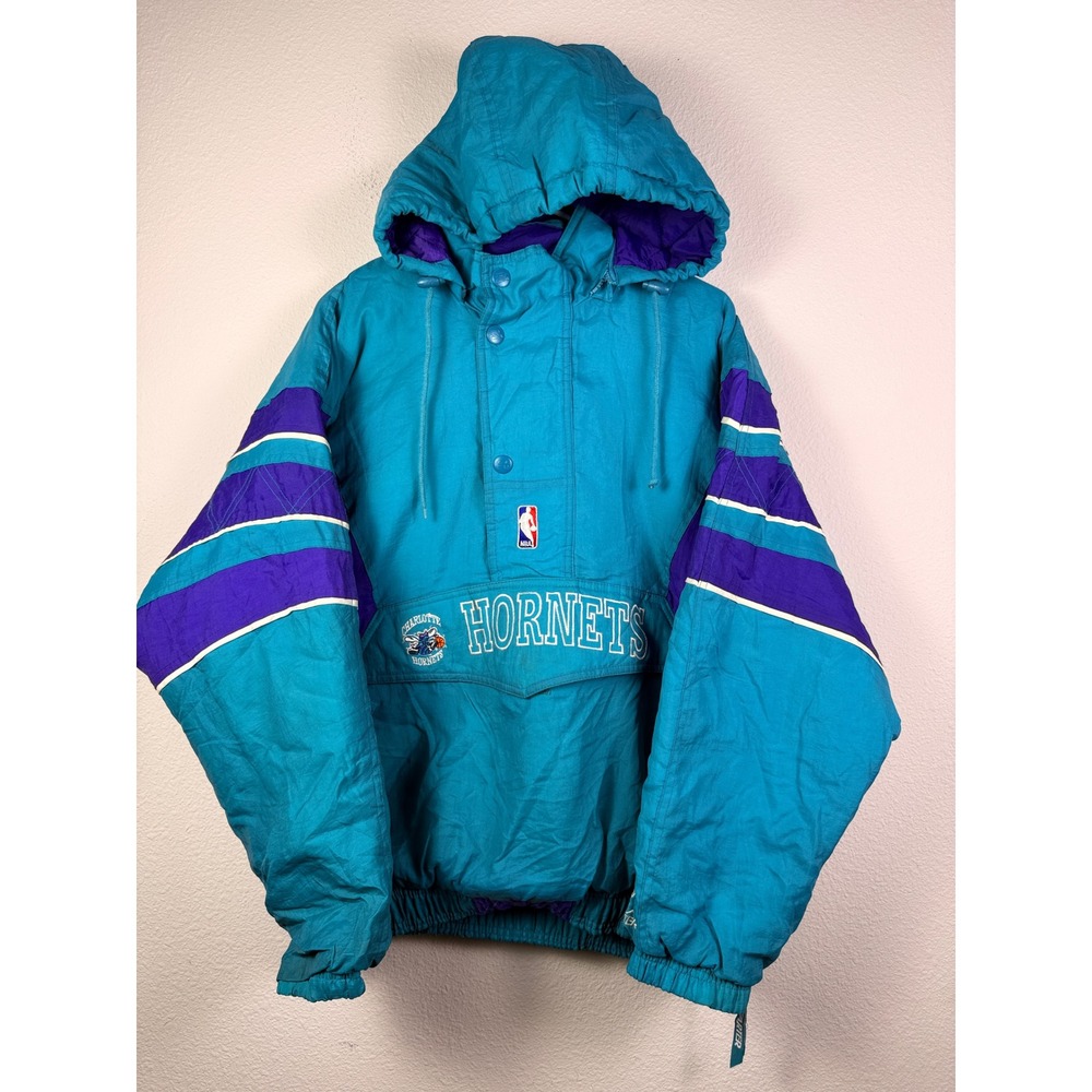 RARE Vintage Starter Charlotte Hornets NBA Puffer Jacket Teal Purple Mens Medium